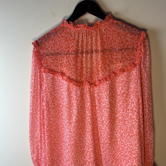 Draper James Top Floral 2X Ruffle Cottage Core Peasant Orange Sheer Long Sleeve - Picture 10 of 10